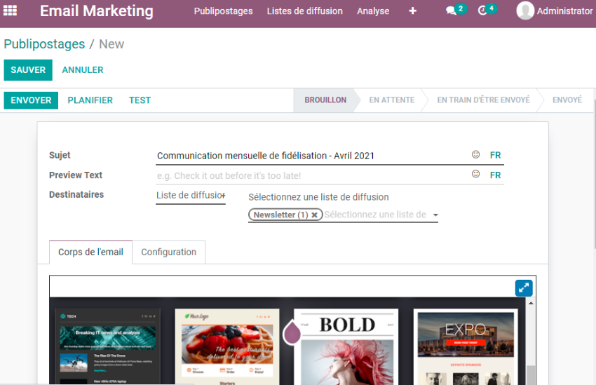 campagnes e-mailing avec Odoo